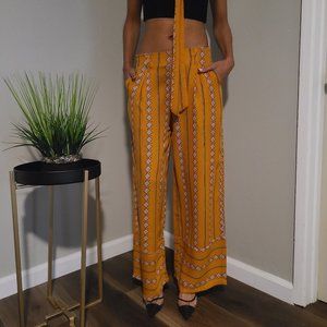 Linen Womens Wide Leg Trouser Yellow Fashion Print Loose Pants Summer Casual